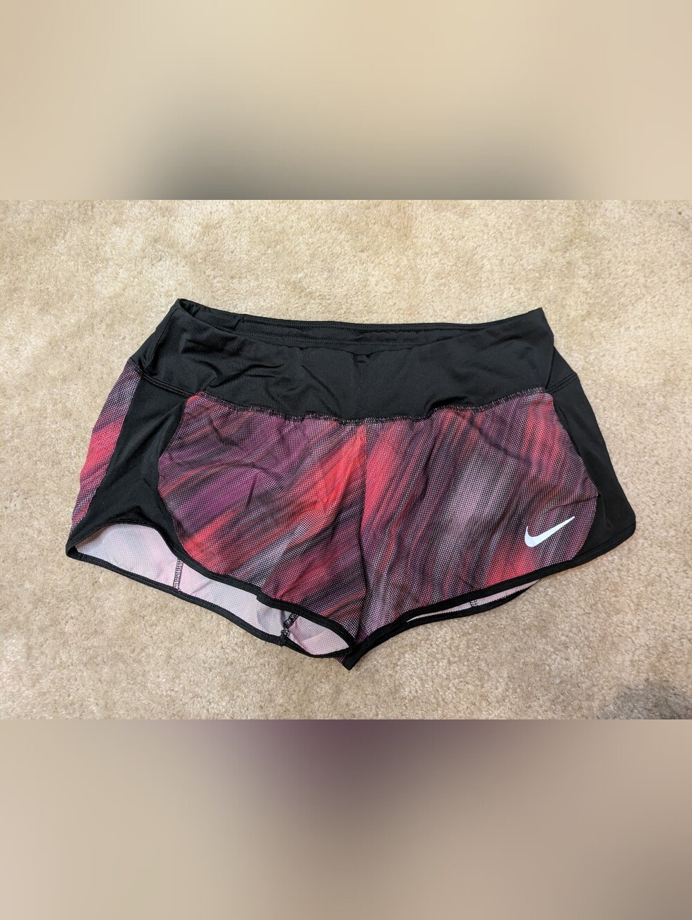 Nike Women's Black Waistband Red-Pink Mesh Athletic Shorts